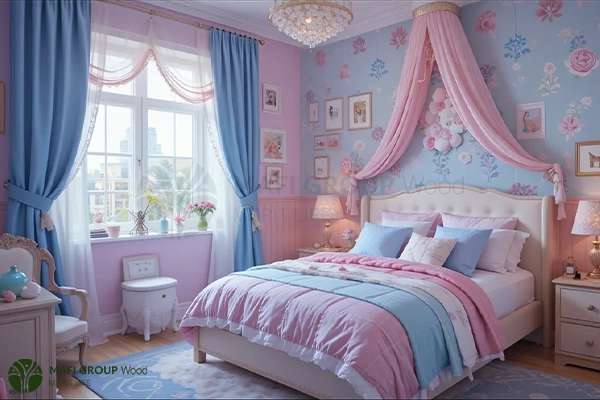 عکس اتاق خواب دخترانه شیک خارجی ساده