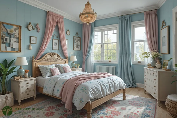 عکس اتاق خواب دخترانه شیک خارجی ساده