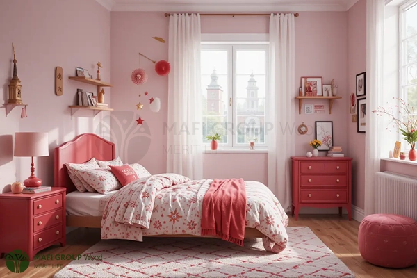 عکس اتاق خواب دخترانه شیک خارجی ساده