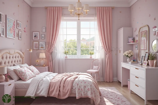 عکس اتاق خواب دخترانه شیک خارجی ساده