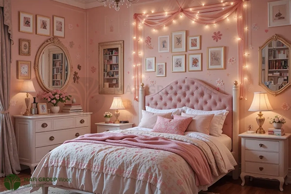 عکس اتاق خواب دخترانه شیک خارجی ساده