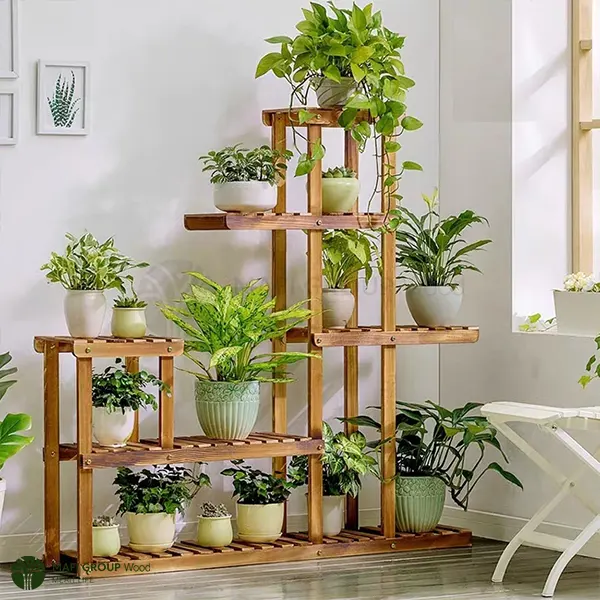 استند گلدان چوبی پله ای