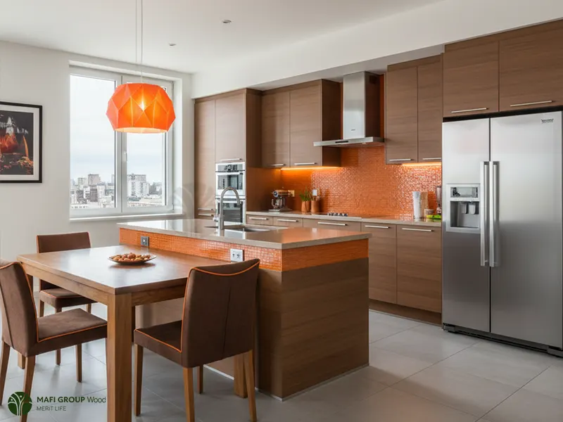 ست کردن کابینت قهوه ای با رنگ نارنجی