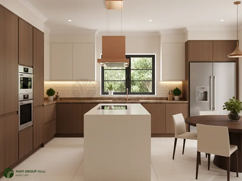 ست کردن کابینت قهوه ای با رنگ کرم