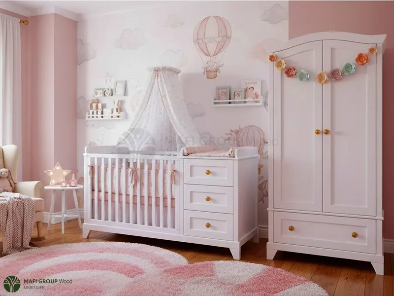 تخت و کمد نوزاد دختر جدید