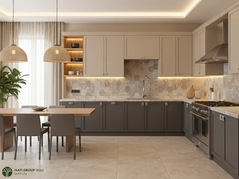 کابینت آشپزخانه بژ طوسی