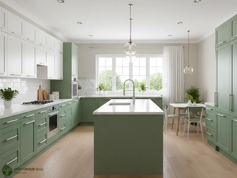 ست کردن کابینت سبز با سفید