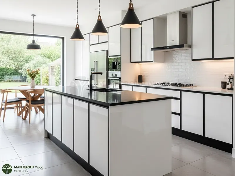 کابینت سفید با نوار مشکی