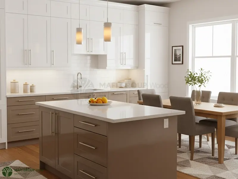 ست کردن کابینت رنگ سفید و نسکافهای